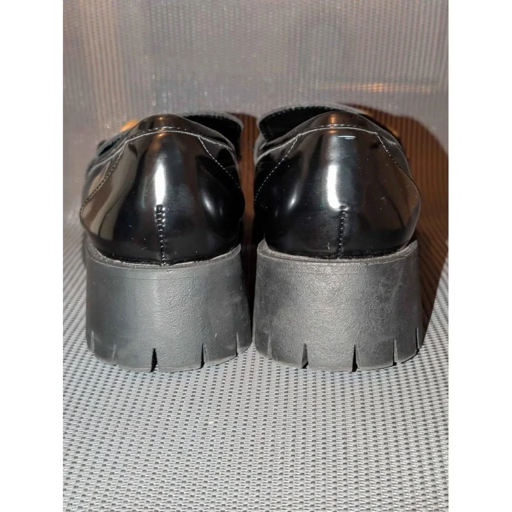 Guess Hillford Black Patent Chain Loafers Size 8M Gold Chain‎ Lug Sole Platforms